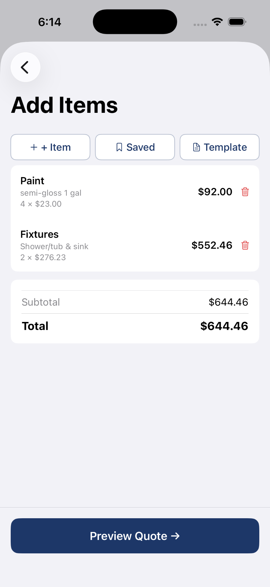 Add line items, save them, reuse them as templates.